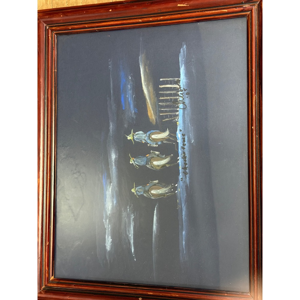 Chesbro Signed Western Oil Painting Checkin Fence Cowboys Horses Framed 2005